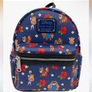 Loungefly Navy Chip 'n Dale Hawaiian Mini Backpack with Red Floral Print